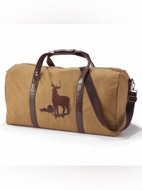 Canvas Duffel Bag with Stag Deer Embroidery